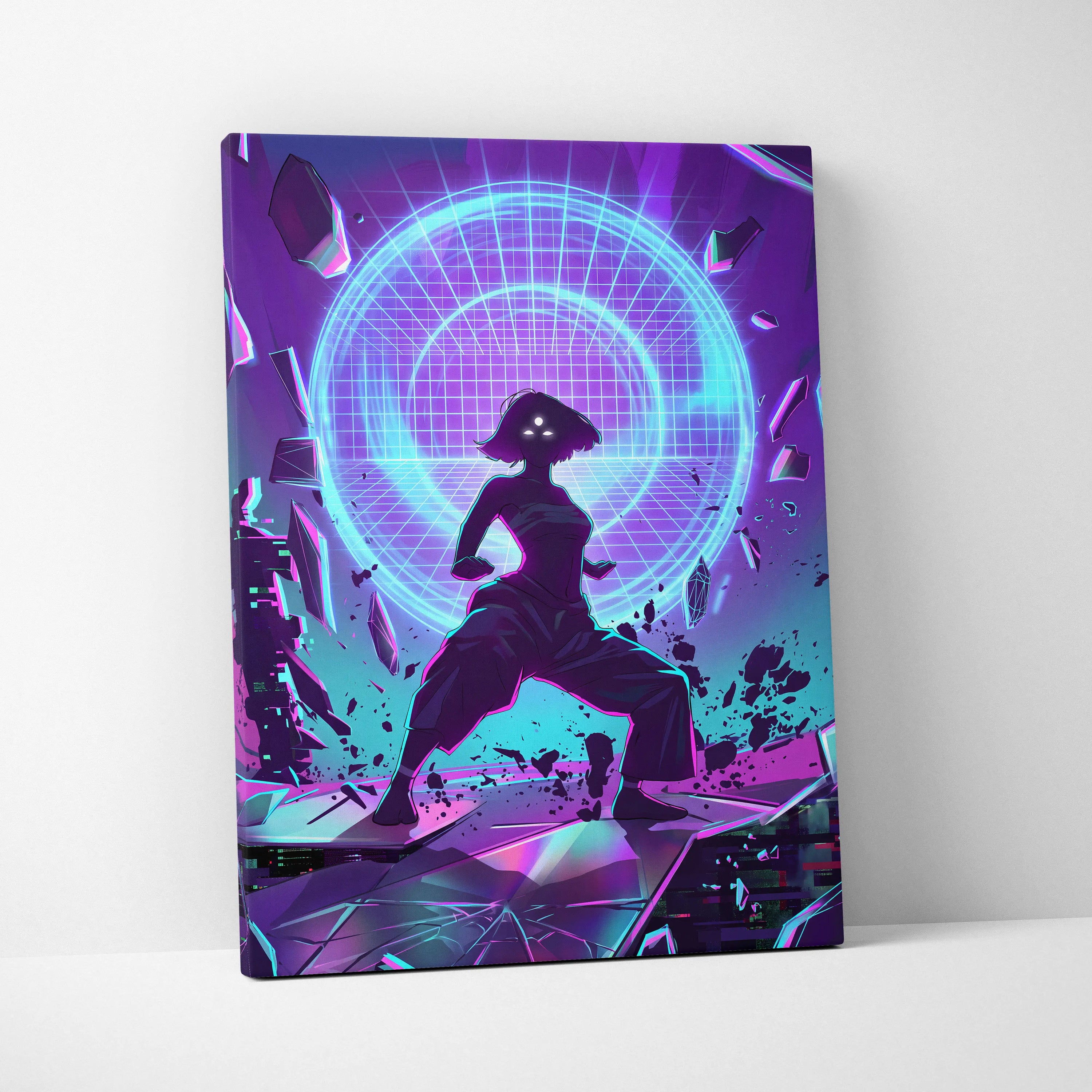 Vaporwave Neon Dream Canvas - Vaporwave Scene Neon Blue Purple For Living Room Retro Futurism Dreamy Vaporwave Canvas