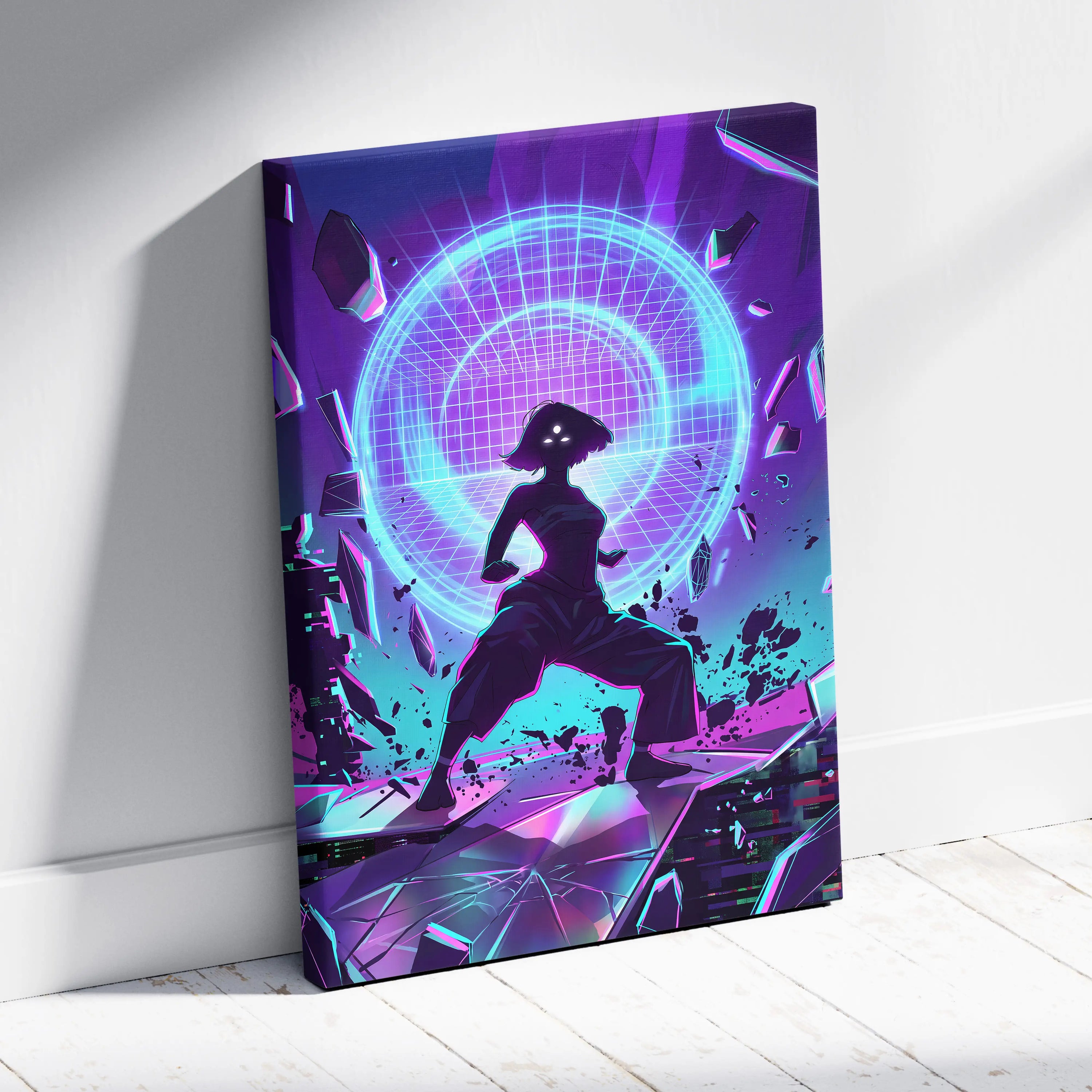 Vaporwave Neon Dream Canvas - Vaporwave Scene Neon Blue Purple For Living Room Retro Futurism Dreamy Vaporwave Canvas