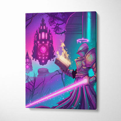 Vaporwave Fantasy Neon City Canvas - Vaporwave Fantasy Neon Pink Wall Art Living Room Dreamy Mood Retro Neon Canvas