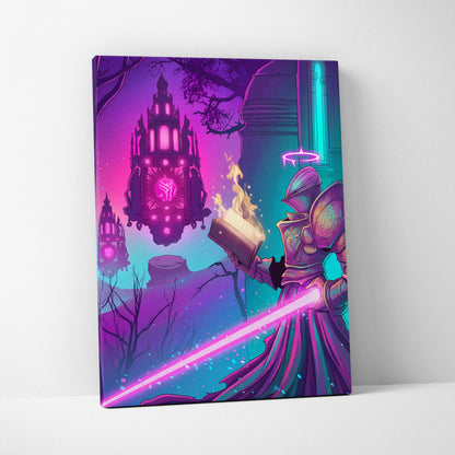 Vaporwave Fantasy Neon City Canvas - Vaporwave Fantasy Neon Pink Wall Art Living Room Dreamy Mood Retro Neon Canvas