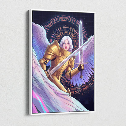 Angelic Warrior Neon Vaporwave - Angelic Warrior Neon Pink Living Room Vaporwave Mystical Ethereal Wall Art Canvas Print
