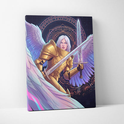 Angelic Warrior Neon Vaporwave - Angelic Warrior Neon Pink Living Room Vaporwave Mystical Ethereal Wall Art Canvas Print