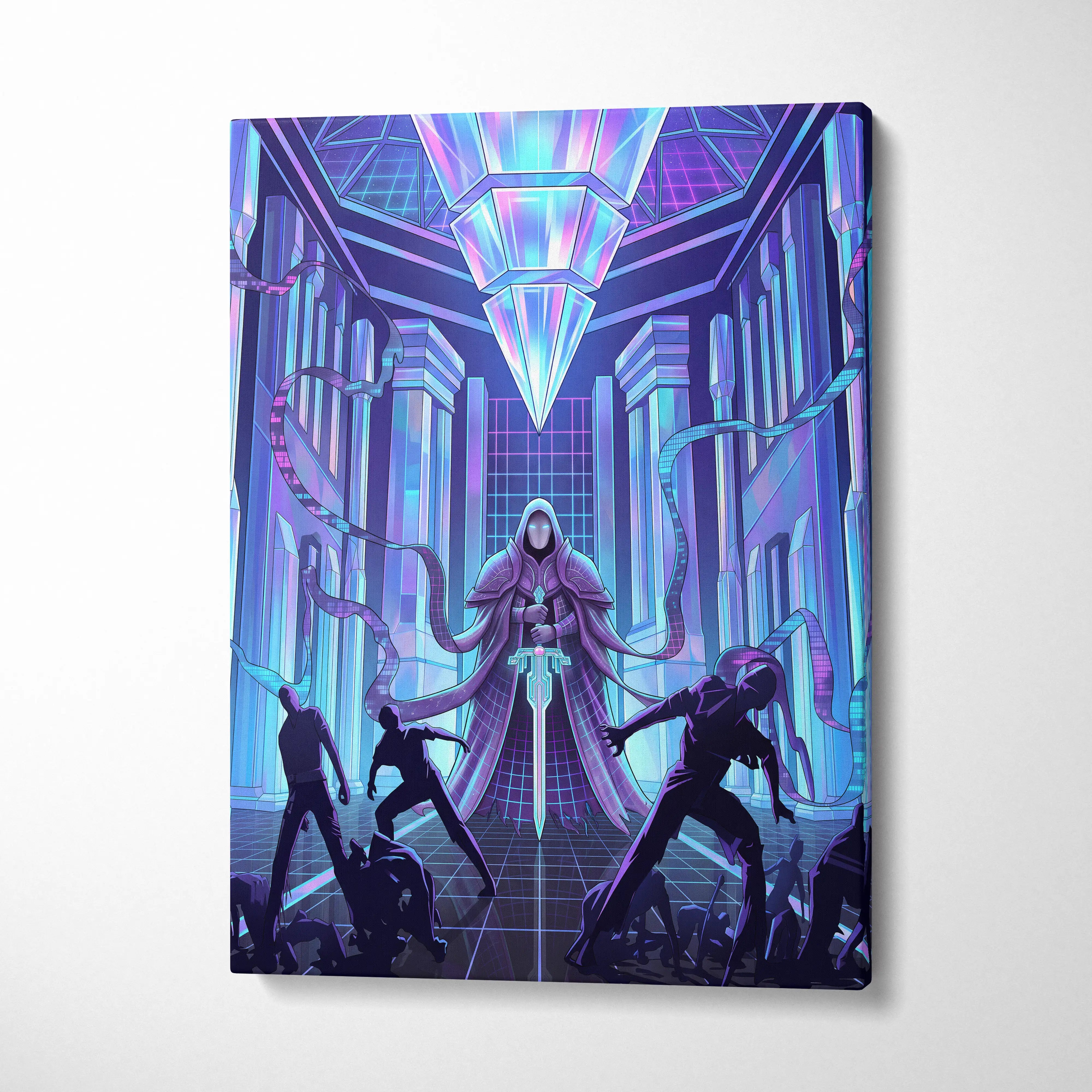 Vaporwave Neon City Canvas - Vaporwave Purple Blue Neon Living Room Retro-Futurism Dreamy Neon Futuristic Synthwave Wall Art Canvas