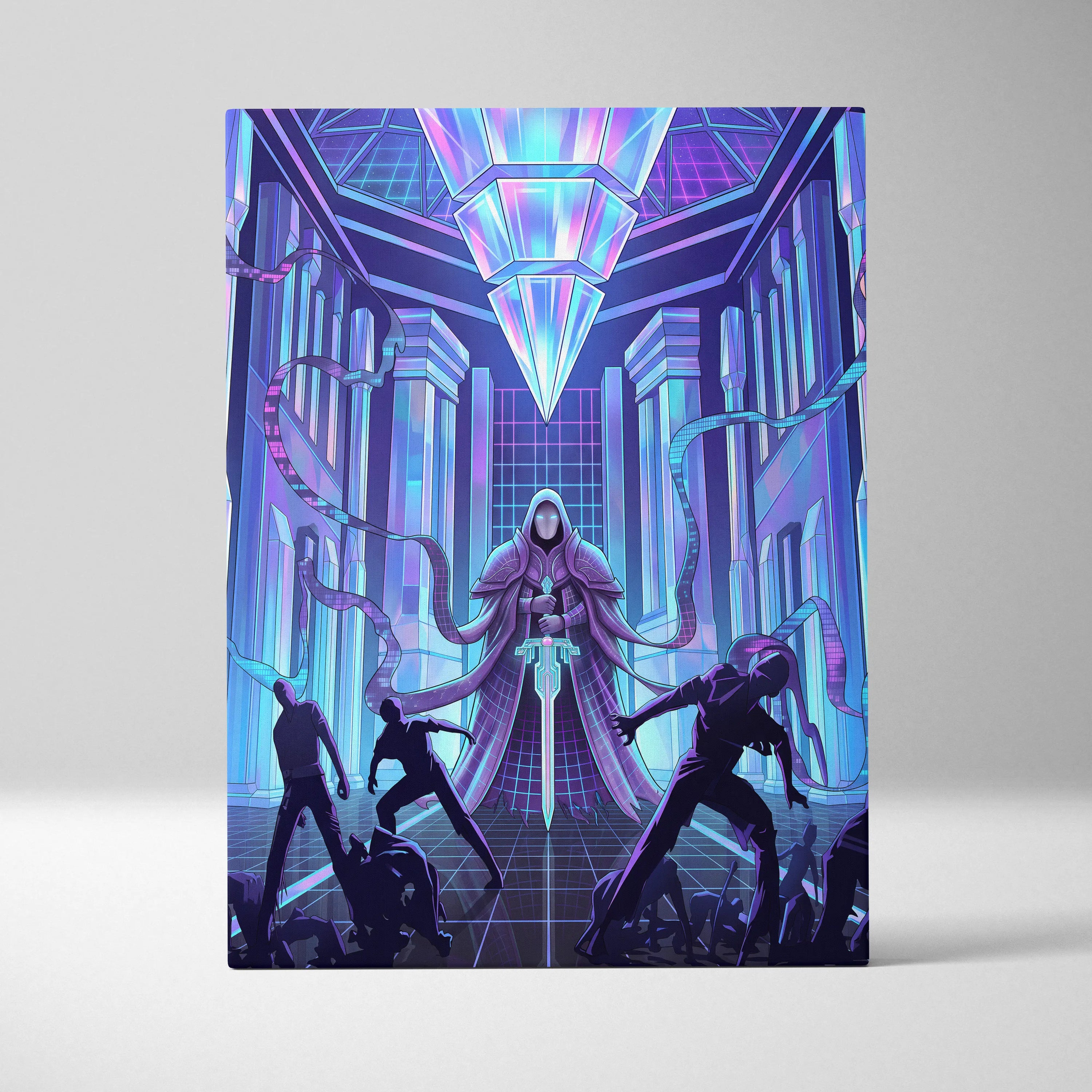 Vaporwave Neon City Canvas - Vaporwave Purple Blue Neon Living Room Retro-Futurism Dreamy Neon Futuristic Synthwave Wall Art Canvas
