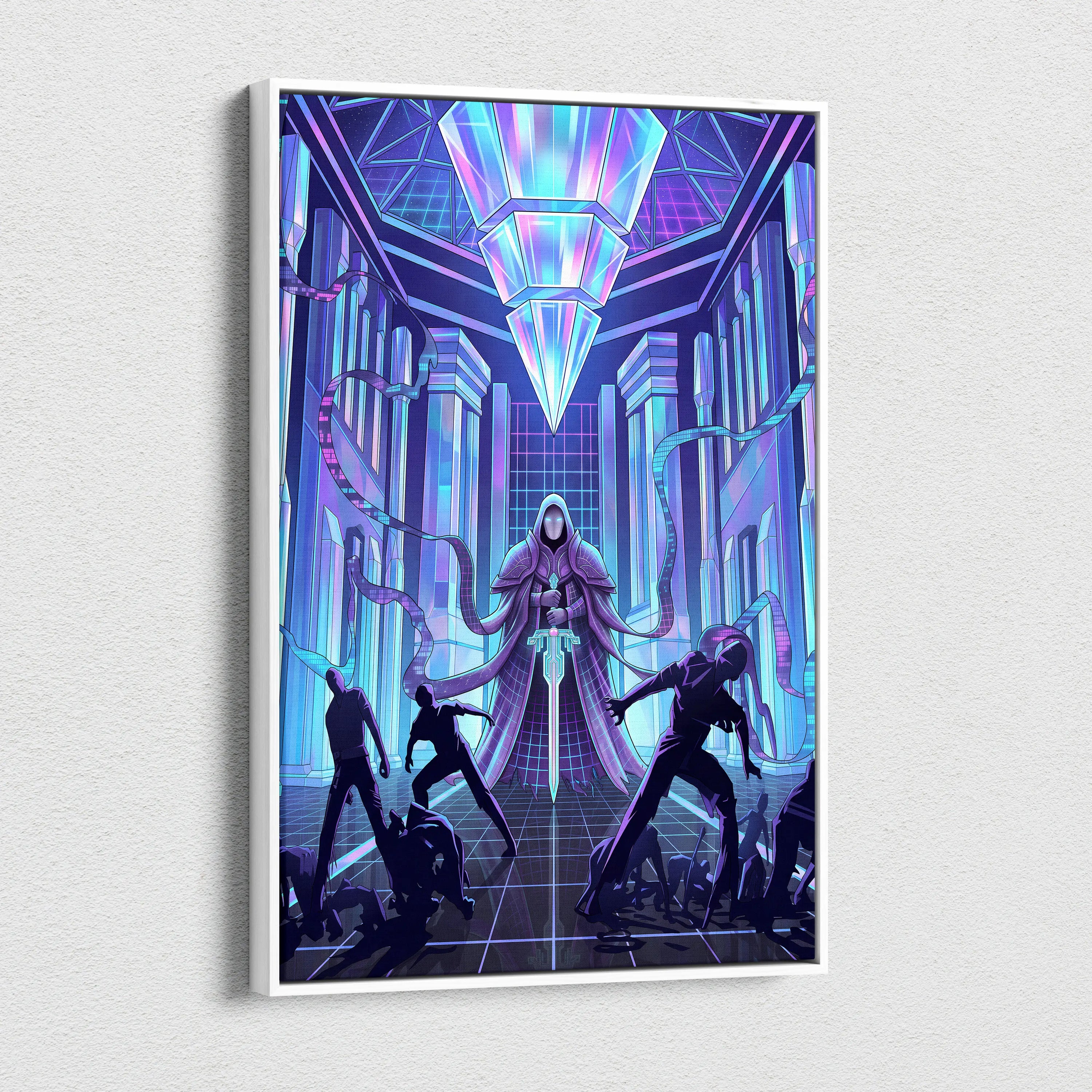 Vaporwave Neon City Canvas - Vaporwave Purple Blue Neon Living Room Retro-Futurism Dreamy Neon Futuristic Synthwave Wall Art Canvas