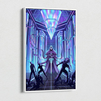 Vaporwave Neon City Canvas - Vaporwave Purple Blue Neon Living Room Retro-Futurism Dreamy Neon Futuristic Synthwave Wall Art Canvas