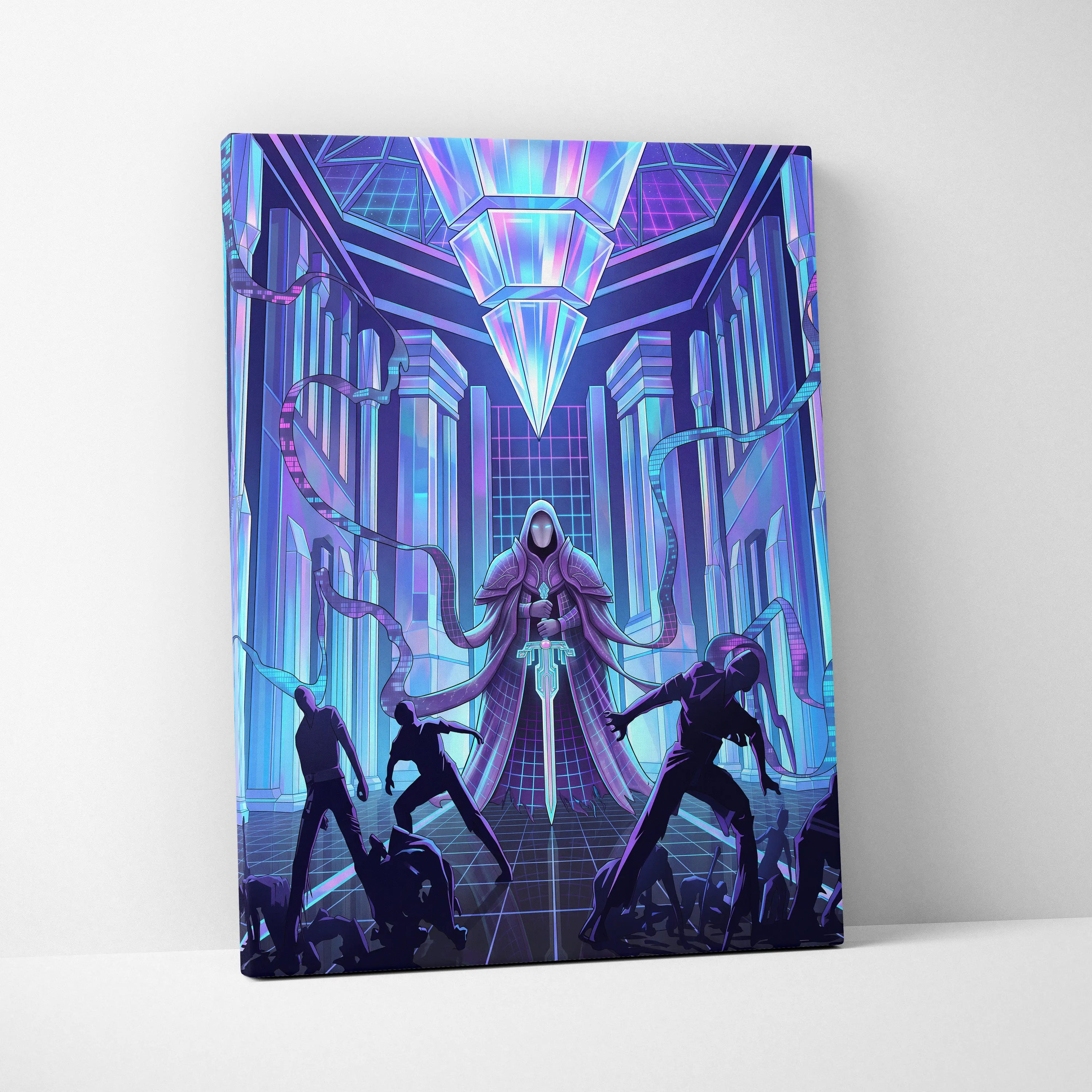Vaporwave Neon City Canvas - Vaporwave Purple Blue Neon Living Room Retro-Futurism Dreamy Neon Futuristic Synthwave Wall Art Canvas
