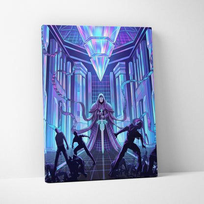 Vaporwave Neon City Canvas - Vaporwave Purple Blue Neon Living Room Retro-Futurism Dreamy Neon Futuristic Synthwave Wall Art Canvas