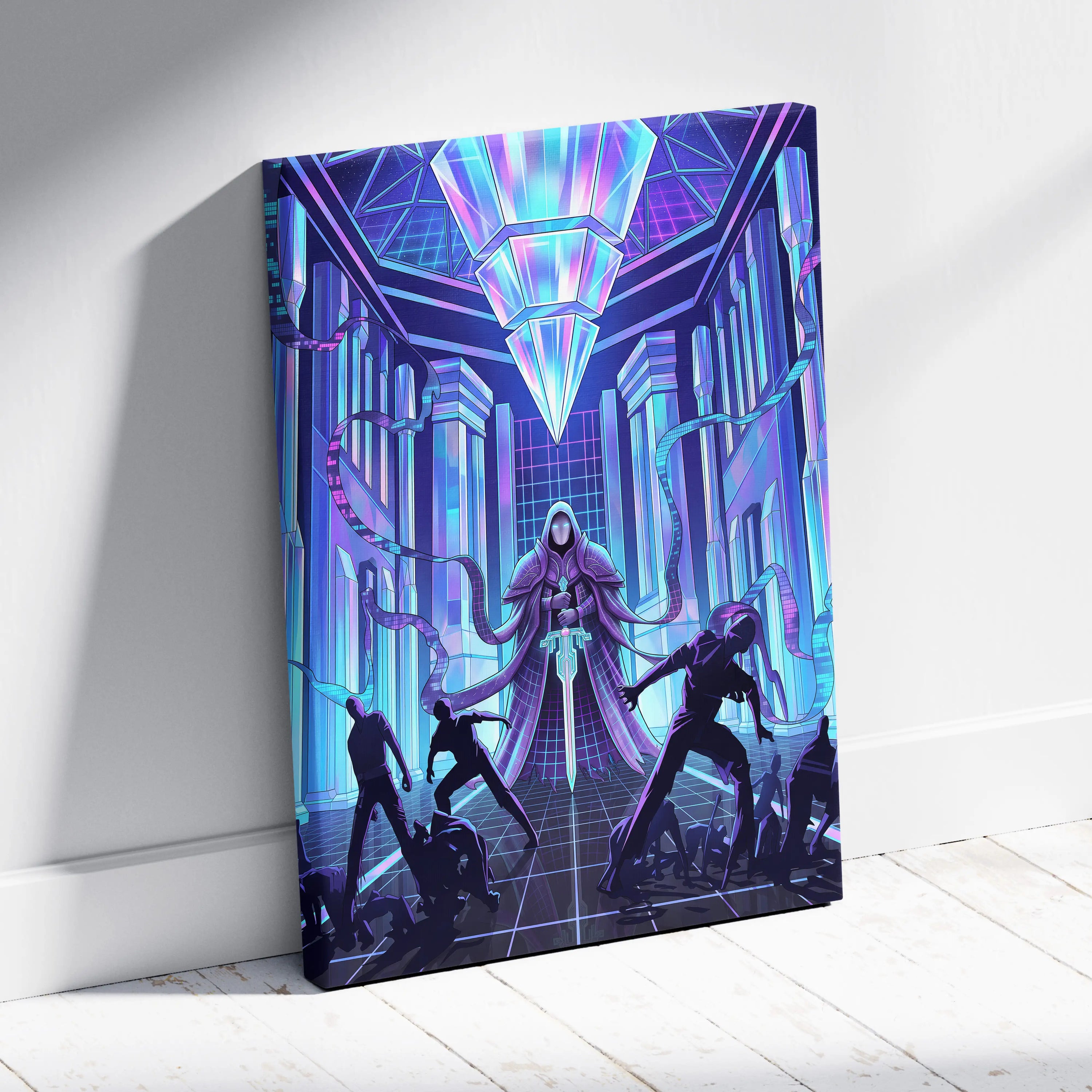 Vaporwave Neon City Canvas - Vaporwave Purple Blue Neon Living Room Retro-Futurism Dreamy Neon Futuristic Synthwave Wall Art Canvas
