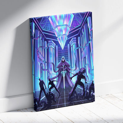 Vaporwave Neon City Canvas - Vaporwave Purple Blue Neon Living Room Retro-Futurism Dreamy Neon Futuristic Synthwave Wall Art Canvas