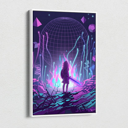 Vaporwave Neon Sphere Canvas - Vaporwave Fantasy Art Purple Pink Blue Neon Living Room Decor Retro Futurism Canvas Print