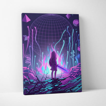Vaporwave Neon Sphere Canvas - Vaporwave Fantasy Art Purple Pink Blue Neon Living Room Decor Retro Futurism Canvas Print