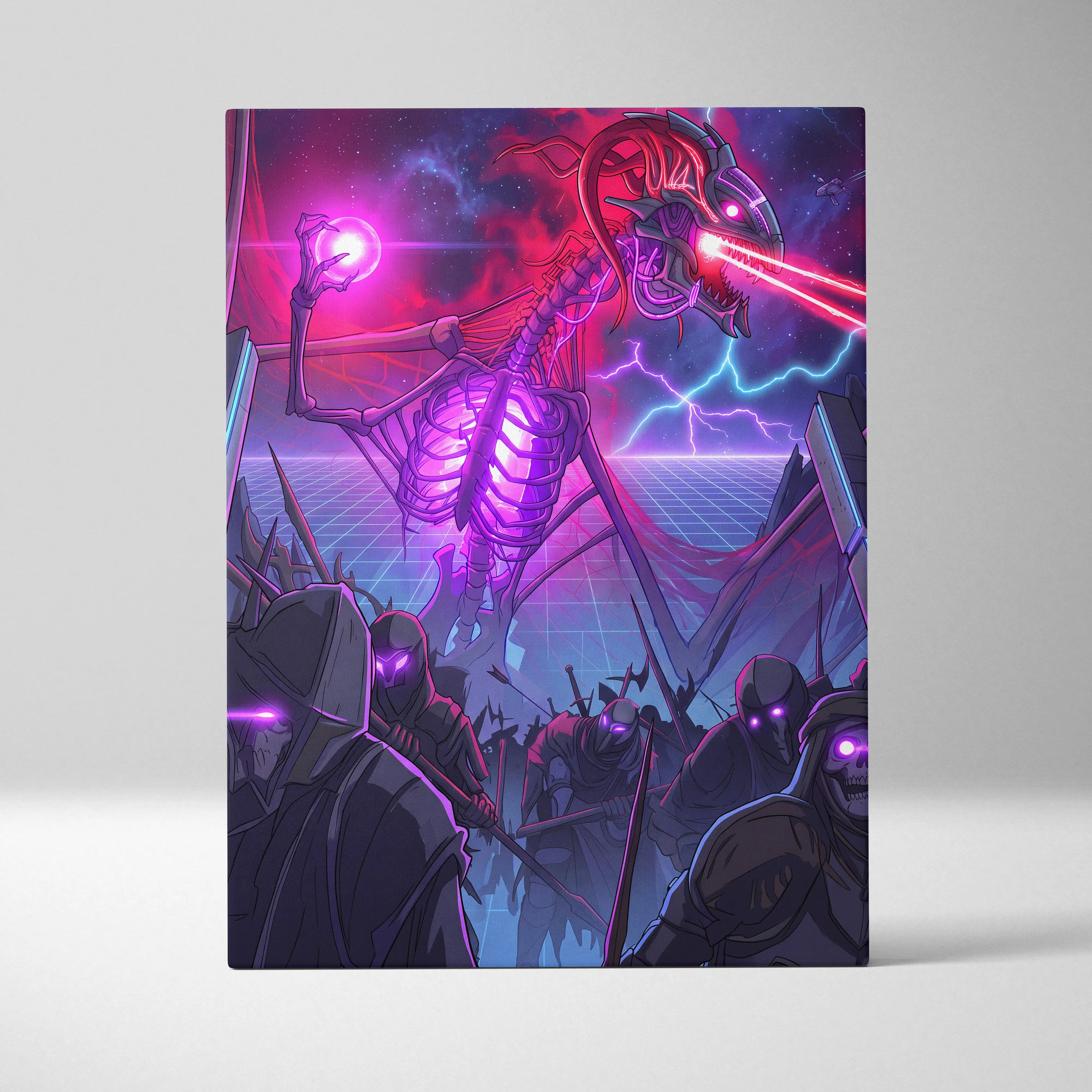 Vaporwave Neon Dragon Canvas - Dragon Neon Purple Living Room Vaporwave Moody Neon Futurism Wall Decor Canvas Print