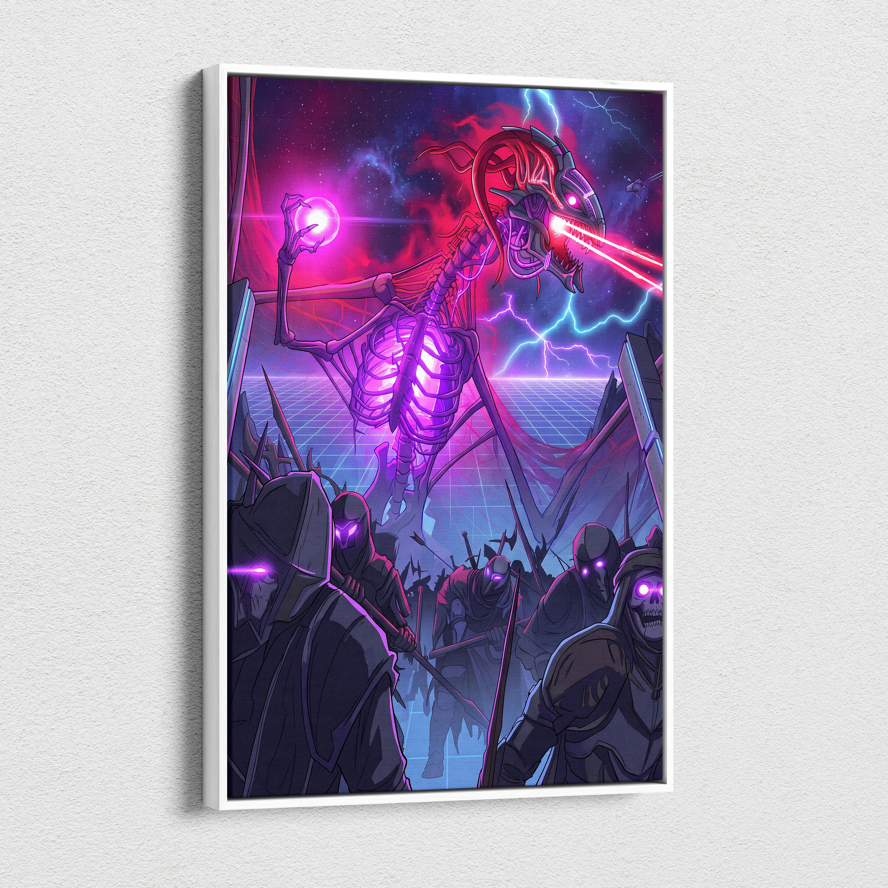 Vaporwave Neon Dragon Canvas - Dragon Neon Purple Living Room Vaporwave Moody Neon Futurism Wall Decor Canvas Print