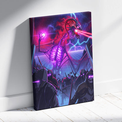 Vaporwave Neon Dragon Canvas - Dragon Neon Purple Living Room Vaporwave Moody Neon Futurism Wall Decor Canvas Print