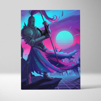 Neon Knight Vaporwave Canvas - Knight Neon Pink Blue Canvas Living Room Vaporwave Moody Neon Aesthetic Wall Art Canvas