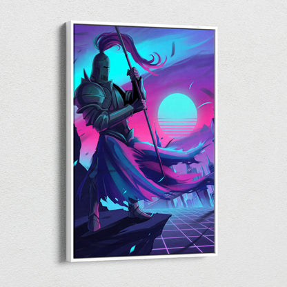 Neon Knight Vaporwave Canvas - Knight Neon Pink Blue Canvas Living Room Vaporwave Moody Neon Aesthetic Wall Art Canvas