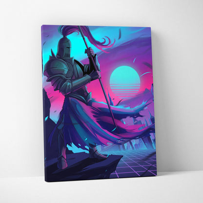 Neon Knight Vaporwave Canvas - Knight Neon Pink Blue Canvas Living Room Vaporwave Moody Neon Aesthetic Wall Art Canvas
