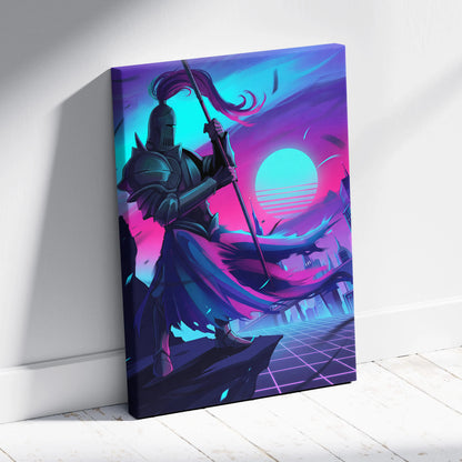 Neon Knight Vaporwave Canvas - Knight Neon Pink Blue Canvas Living Room Vaporwave Moody Neon Aesthetic Wall Art Canvas
