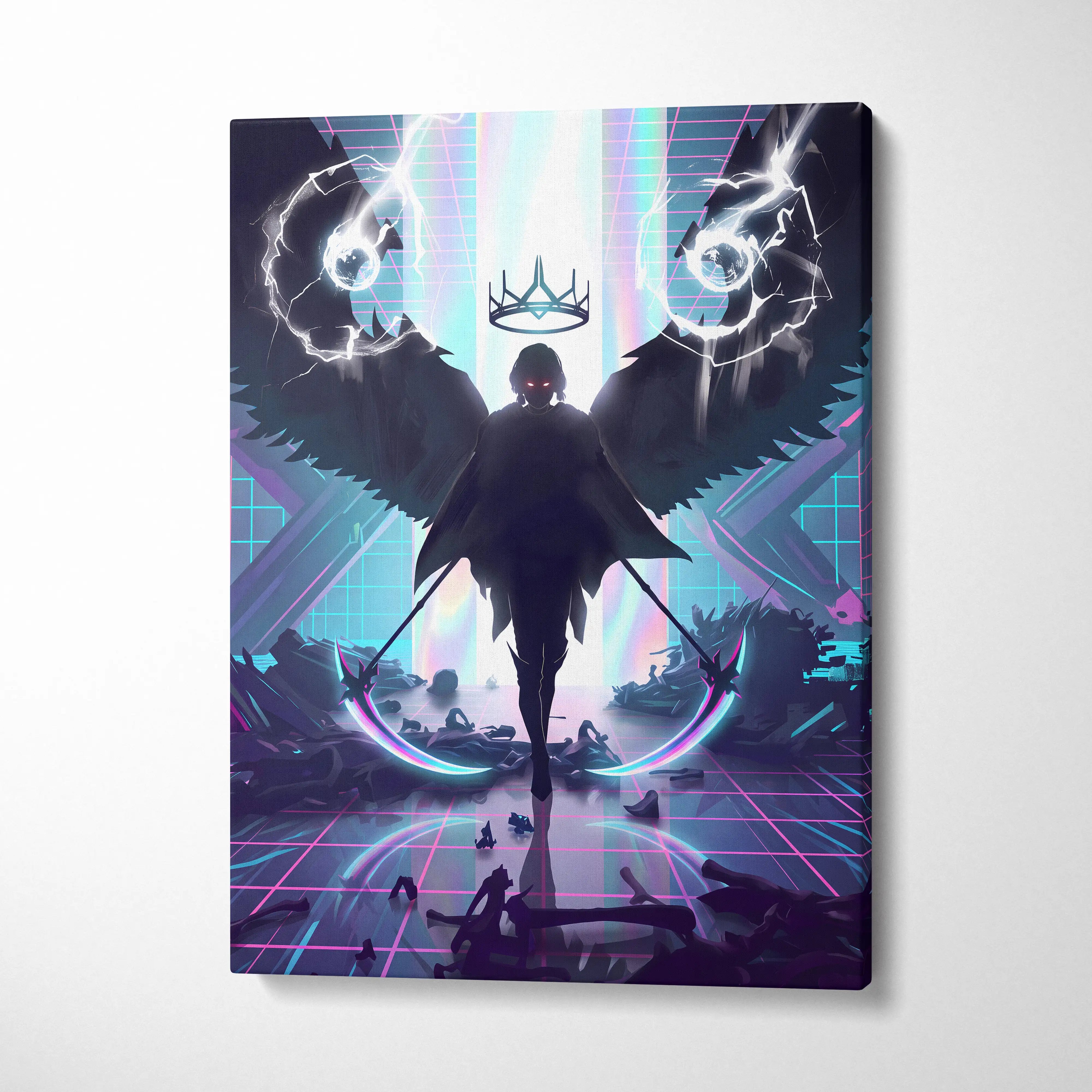 Vaporwave Neon Crown Canvas - Vaporwave Neon Colors Living Room Retro Futurism - Moody Neon Atmosphere Wall Art Canvas