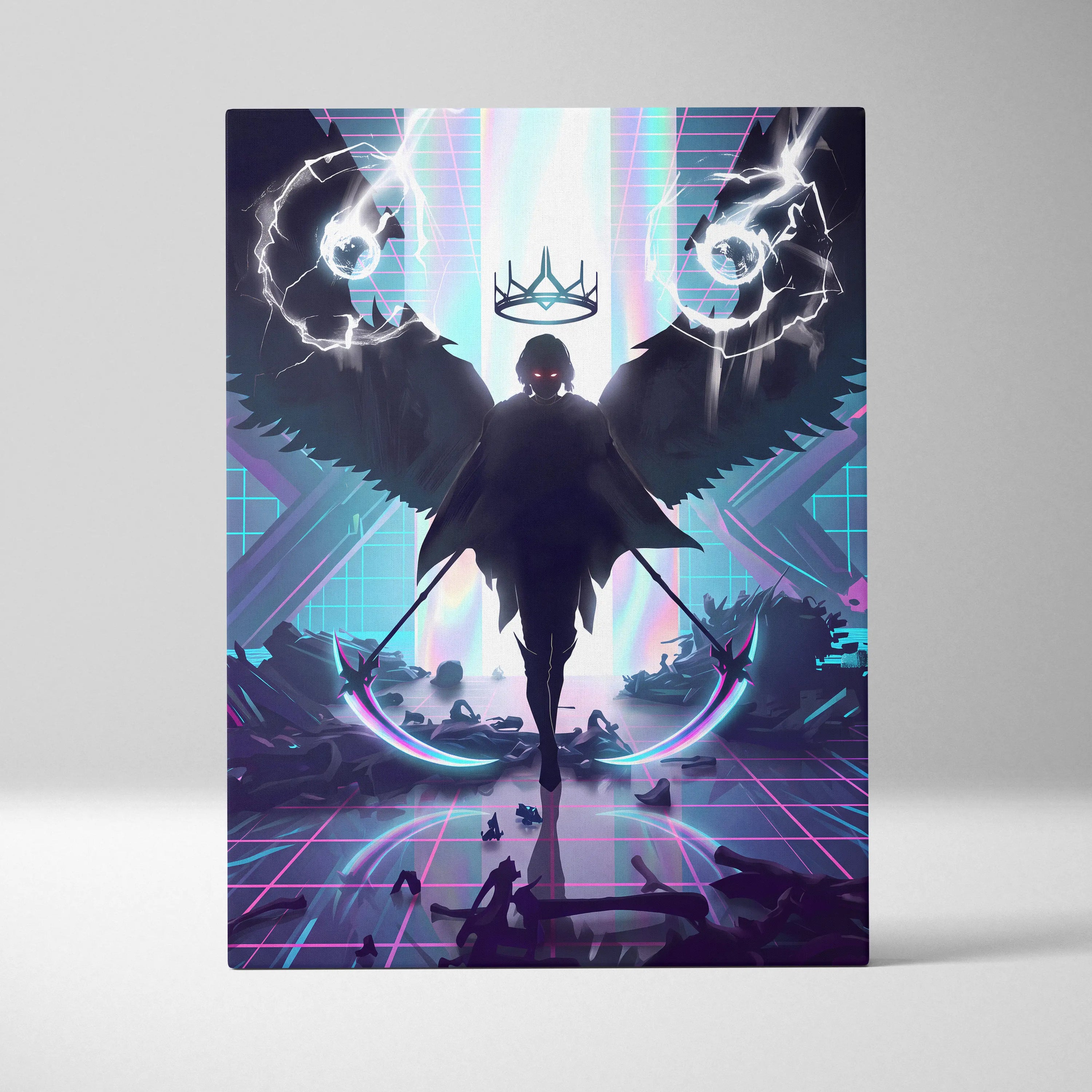 Vaporwave Neon Crown Canvas - Vaporwave Neon Colors Living Room Retro Futurism - Moody Neon Atmosphere Wall Art Canvas