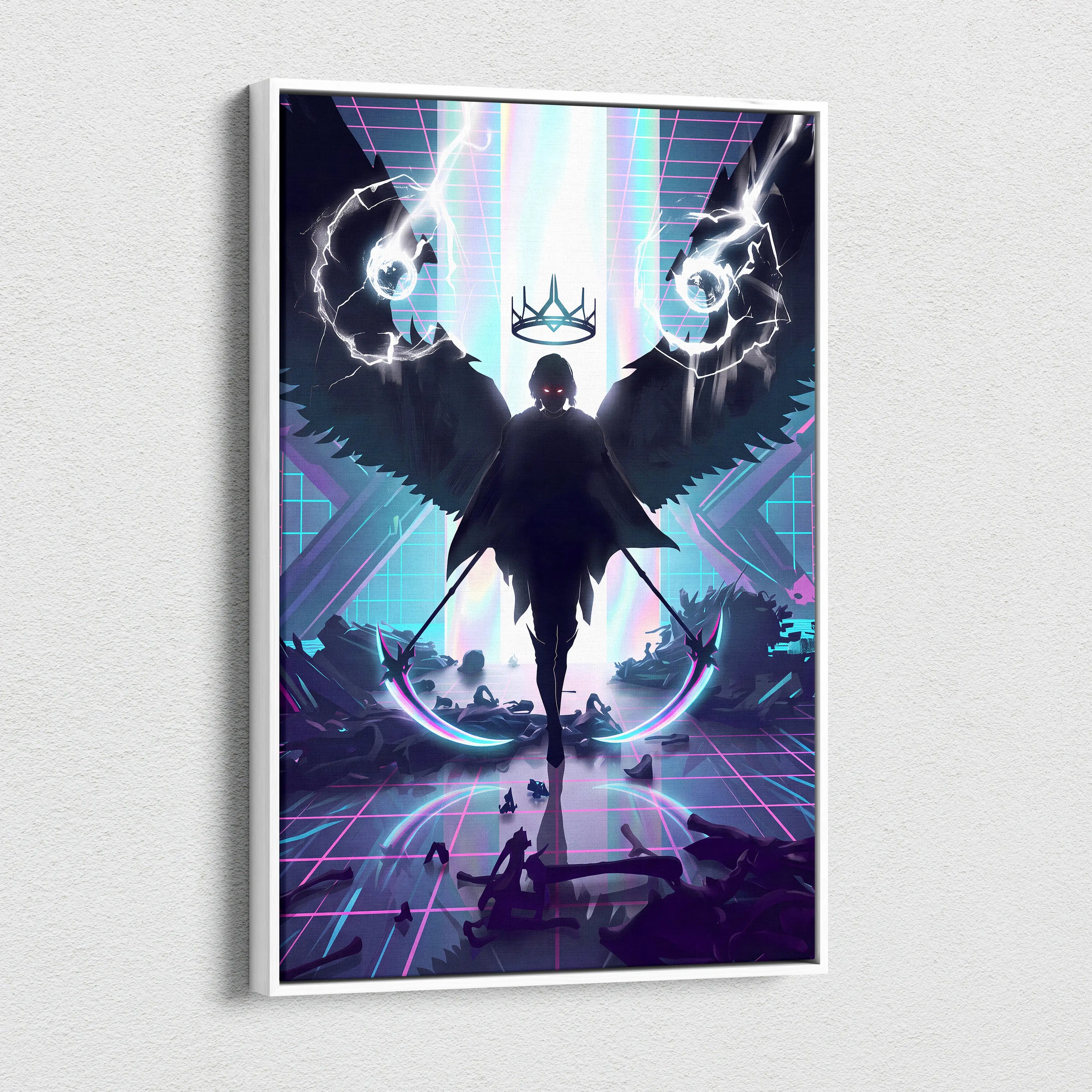 Vaporwave Neon Crown Canvas - Vaporwave Neon Colors Living Room Retro Futurism - Moody Neon Atmosphere Wall Art Canvas