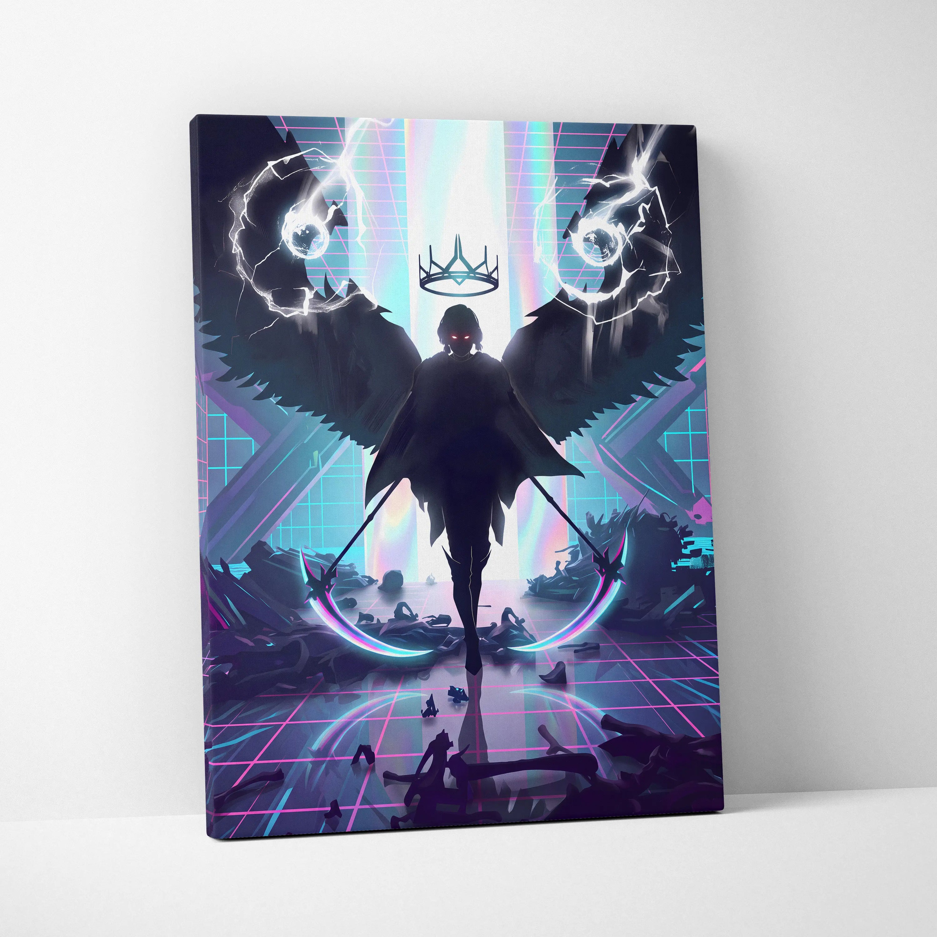 Vaporwave Neon Crown Canvas - Vaporwave Neon Colors Living Room Retro Futurism - Moody Neon Atmosphere Wall Art Canvas