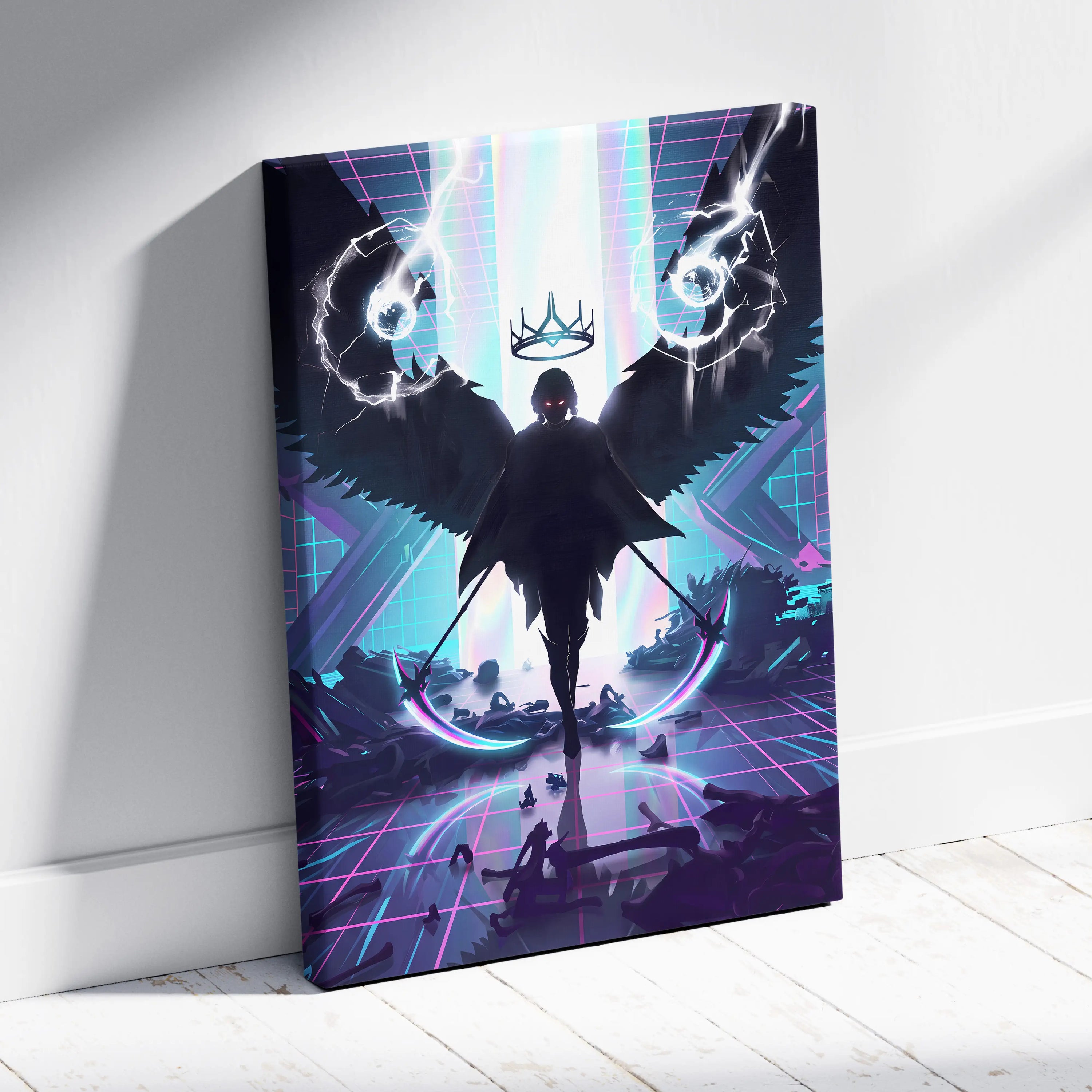 Vaporwave Neon Crown Canvas - Vaporwave Neon Colors Living Room Retro Futurism - Moody Neon Atmosphere Wall Art Canvas