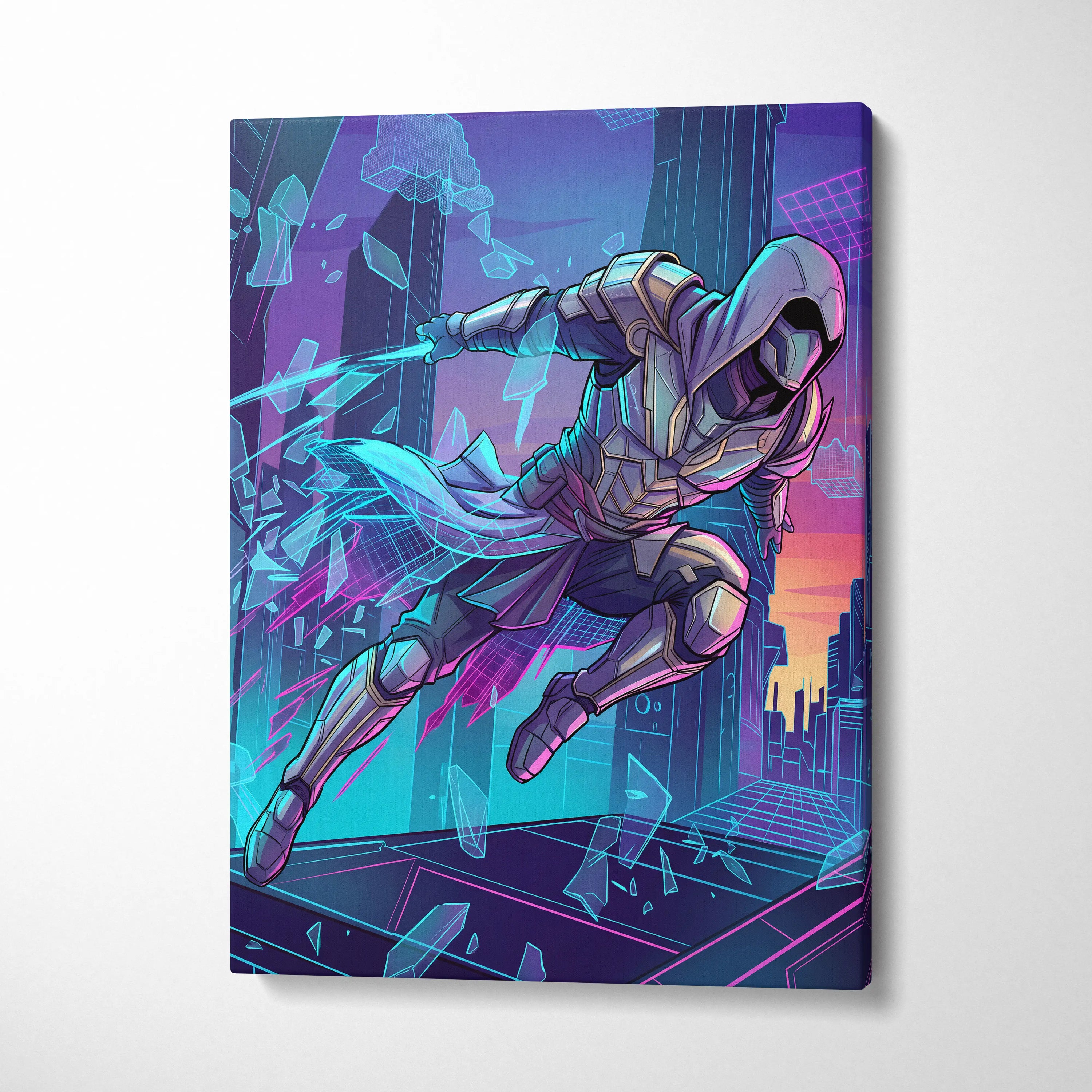 Vaporwave Neon Guardian Canvas - Vaporwave Warrior Pink Blue Living Room Retro Dreamy Nostalgic Wall Art Canvas Print