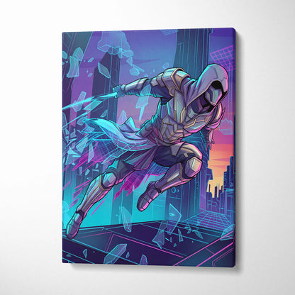 Vaporwave Neon Guardian Canvas - Vaporwave Warrior Pink Blue Living Room Retro Dreamy Nostalgic Wall Art Canvas Print