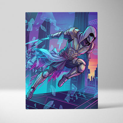 Vaporwave Neon Guardian Canvas - Vaporwave Warrior Pink Blue Living Room Retro Dreamy Nostalgic Wall Art Canvas Print