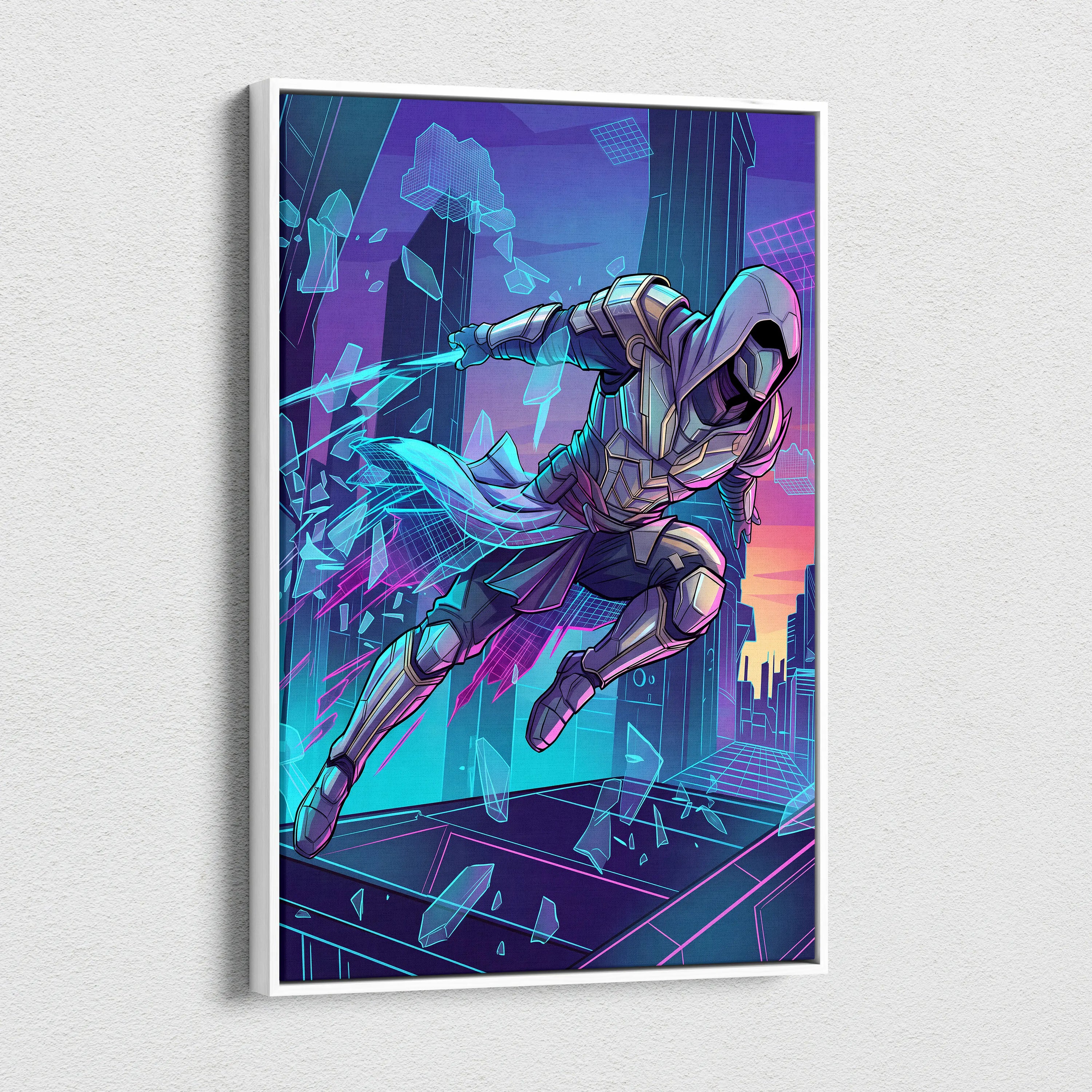 Vaporwave Neon Guardian Canvas - Vaporwave Warrior Pink Blue Living Room Retro Dreamy Nostalgic Wall Art Canvas Print