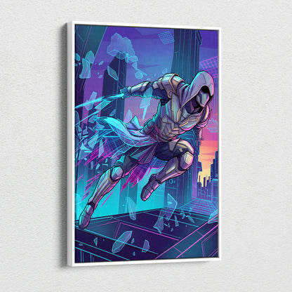 Vaporwave Neon Guardian Canvas - Vaporwave Warrior Pink Blue Living Room Retro Dreamy Nostalgic Wall Art Canvas Print