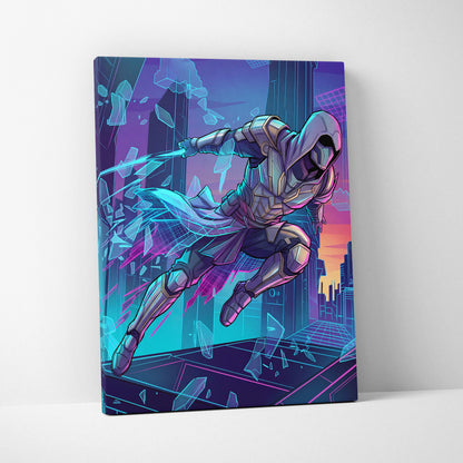 Vaporwave Neon Guardian Canvas - Vaporwave Warrior Pink Blue Living Room Retro Dreamy Nostalgic Wall Art Canvas Print