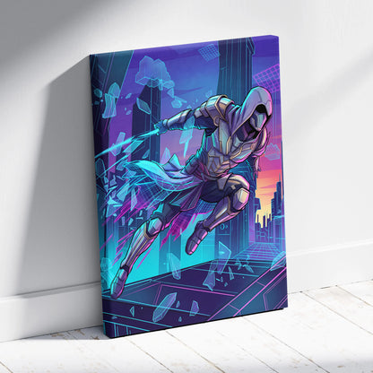 Vaporwave Neon Guardian Canvas - Vaporwave Warrior Pink Blue Living Room Retro Dreamy Nostalgic Wall Art Canvas Print