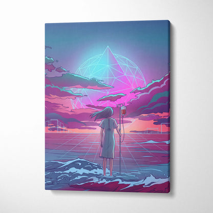 Vaporwave Neon Odyssey Canvas - Vaporwave Figure Neon Blue Living Room Retro Dreamy Neon Mood Modern Decor Canvas