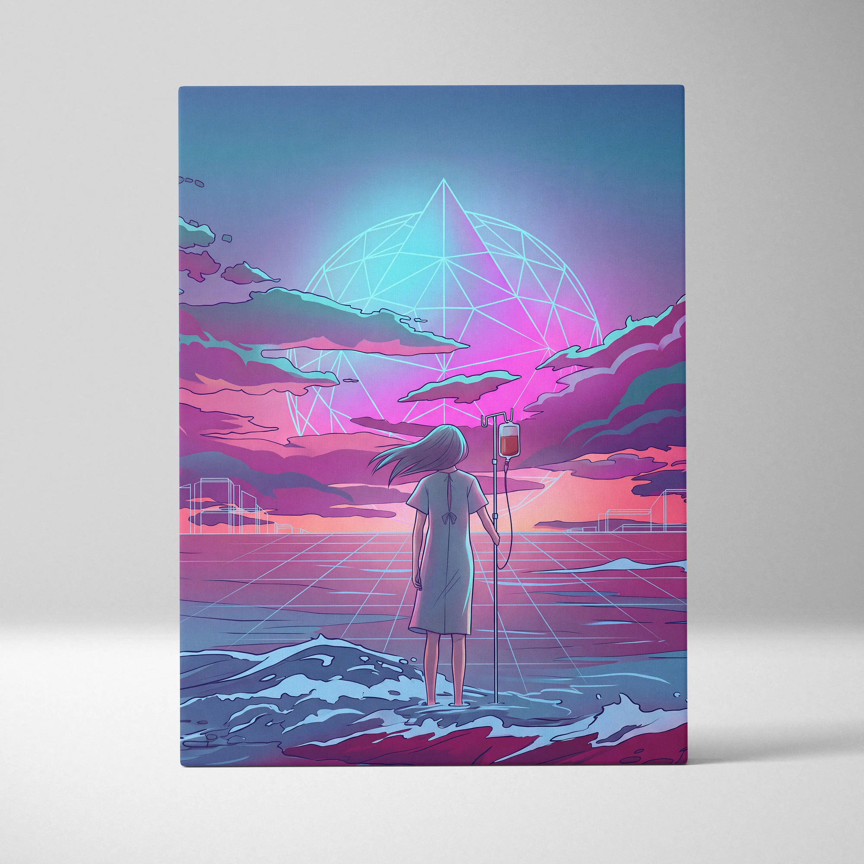 Vaporwave Neon Odyssey Canvas - Vaporwave Figure Neon Blue Living Room Retro Dreamy Neon Mood Modern Decor Canvas