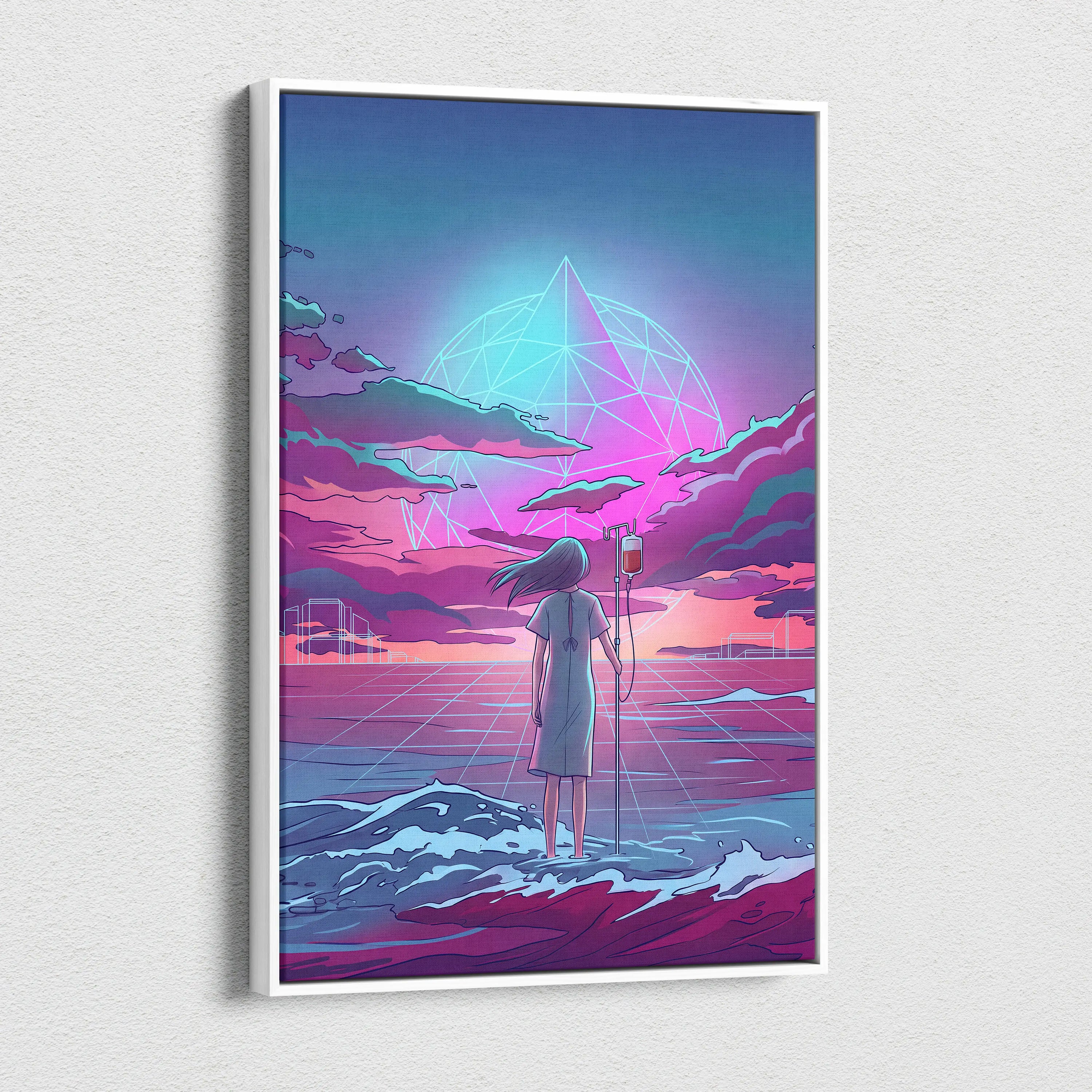 Vaporwave Neon Odyssey Canvas - Vaporwave Figure Neon Blue Living Room Retro Dreamy Neon Mood Modern Decor Canvas