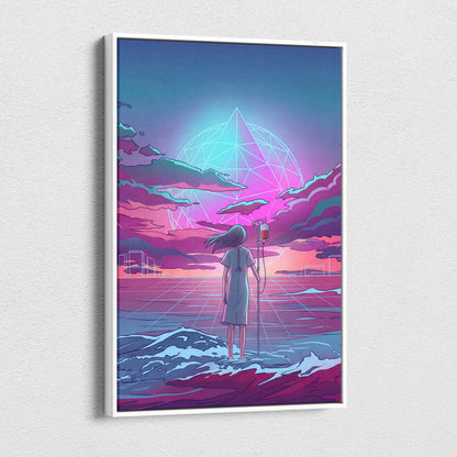 Vaporwave Neon Odyssey Canvas - Vaporwave Figure Neon Blue Living Room Retro Dreamy Neon Mood Modern Decor Canvas