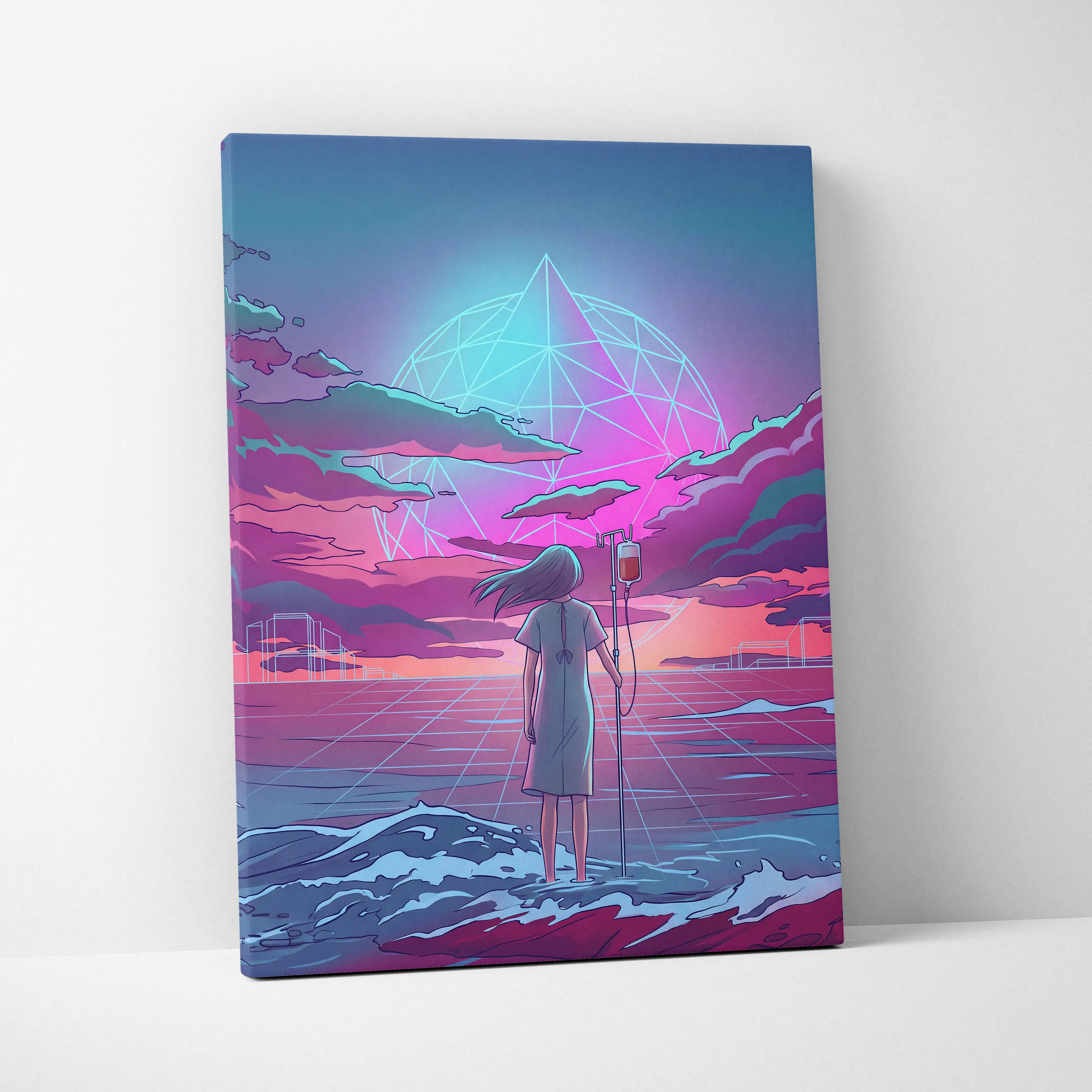 Vaporwave Neon Odyssey Canvas - Vaporwave Figure Neon Blue Living Room Retro Dreamy Neon Mood Modern Decor Canvas