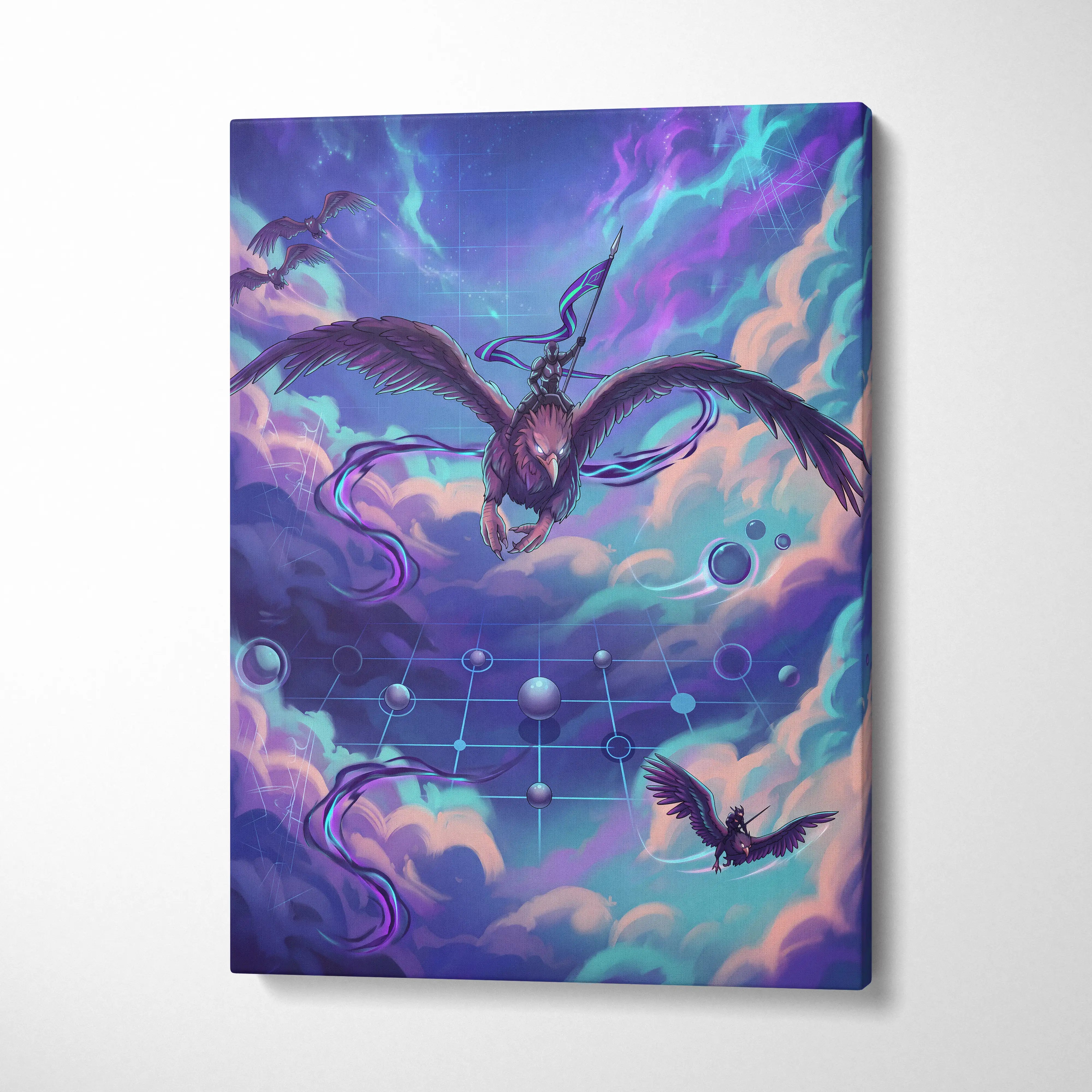 Vaporwave Night Flight Canvas - Vaporwave Neon Purple Canvas Living Room Retro Dreamy Mood Neon Synthwave Wall Art