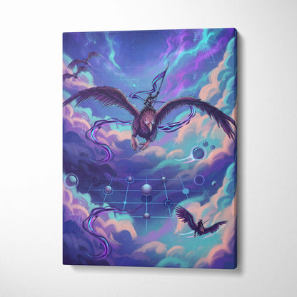 Vaporwave Night Flight Canvas - Vaporwave Neon Purple Canvas Living Room Retro Dreamy Mood Neon Synthwave Wall Art