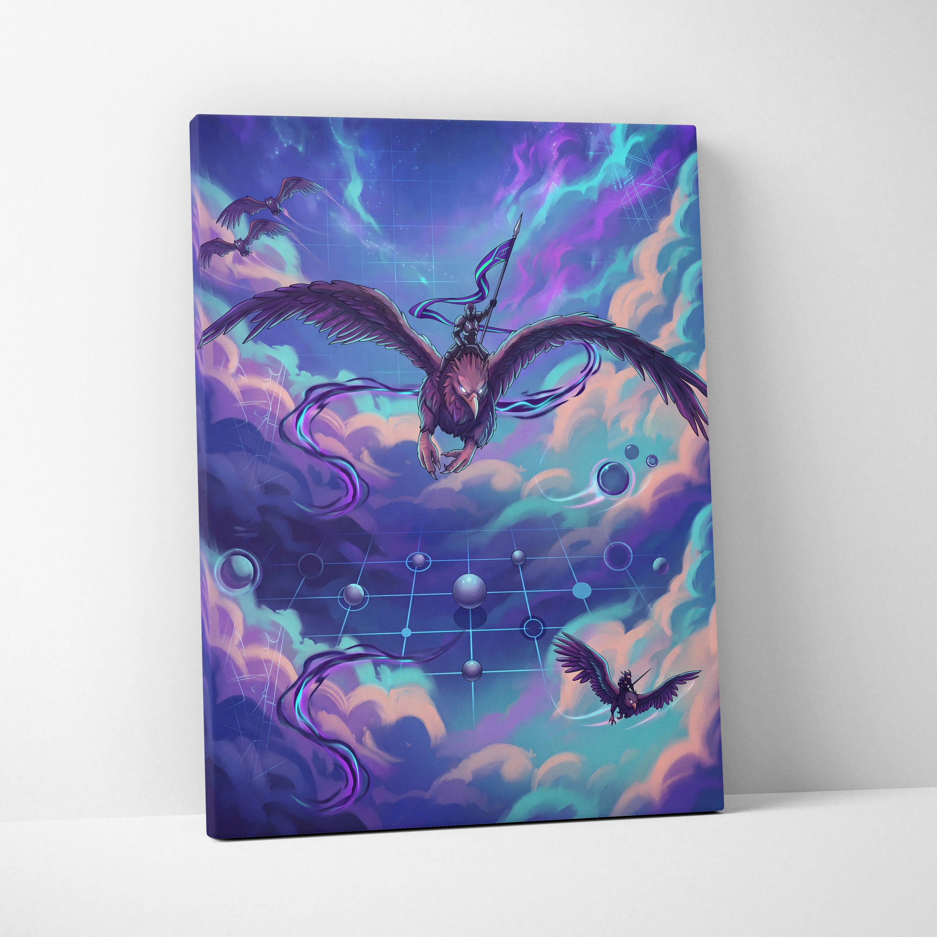 Vaporwave Night Flight Canvas - Vaporwave Neon Purple Canvas Living Room Retro Dreamy Mood Neon Synthwave Wall Art