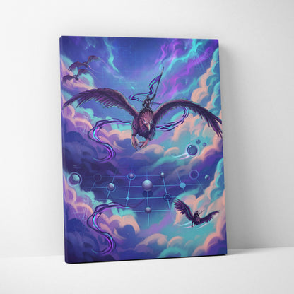 Vaporwave Night Flight Canvas - Vaporwave Neon Purple Canvas Living Room Retro Dreamy Mood Neon Synthwave Wall Art