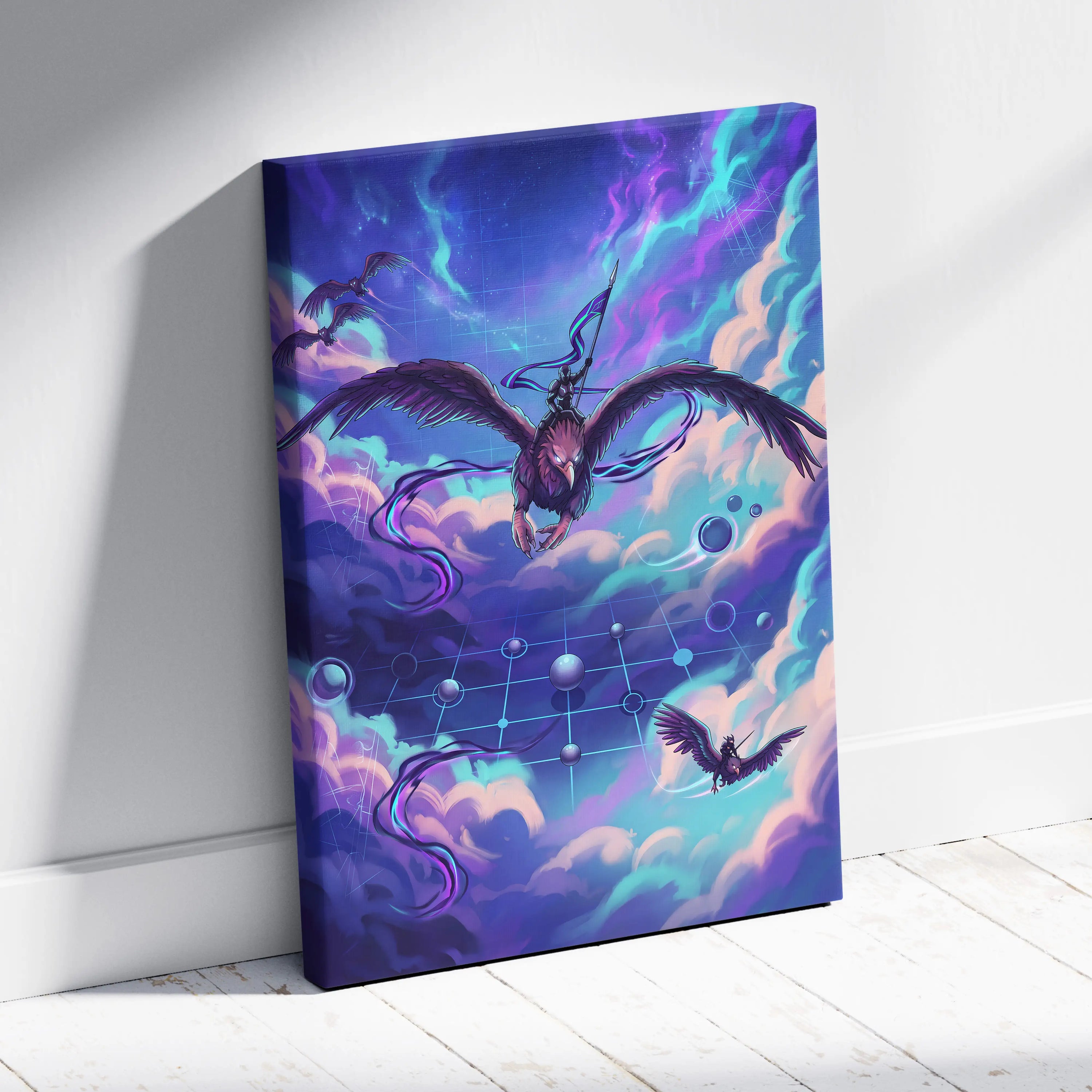 Vaporwave Night Flight Canvas - Vaporwave Neon Purple Canvas Living Room Retro Dreamy Mood Neon Synthwave Wall Art