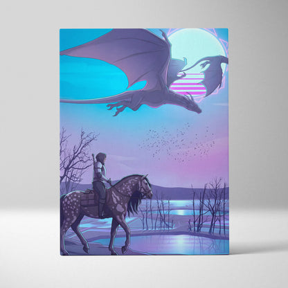 Vaporwave Neon Dragon Canvas - Dragon Neon Blues Purple Pink Room Vaporwave Mood Dreamy Modern Decor Neon Art Canvas