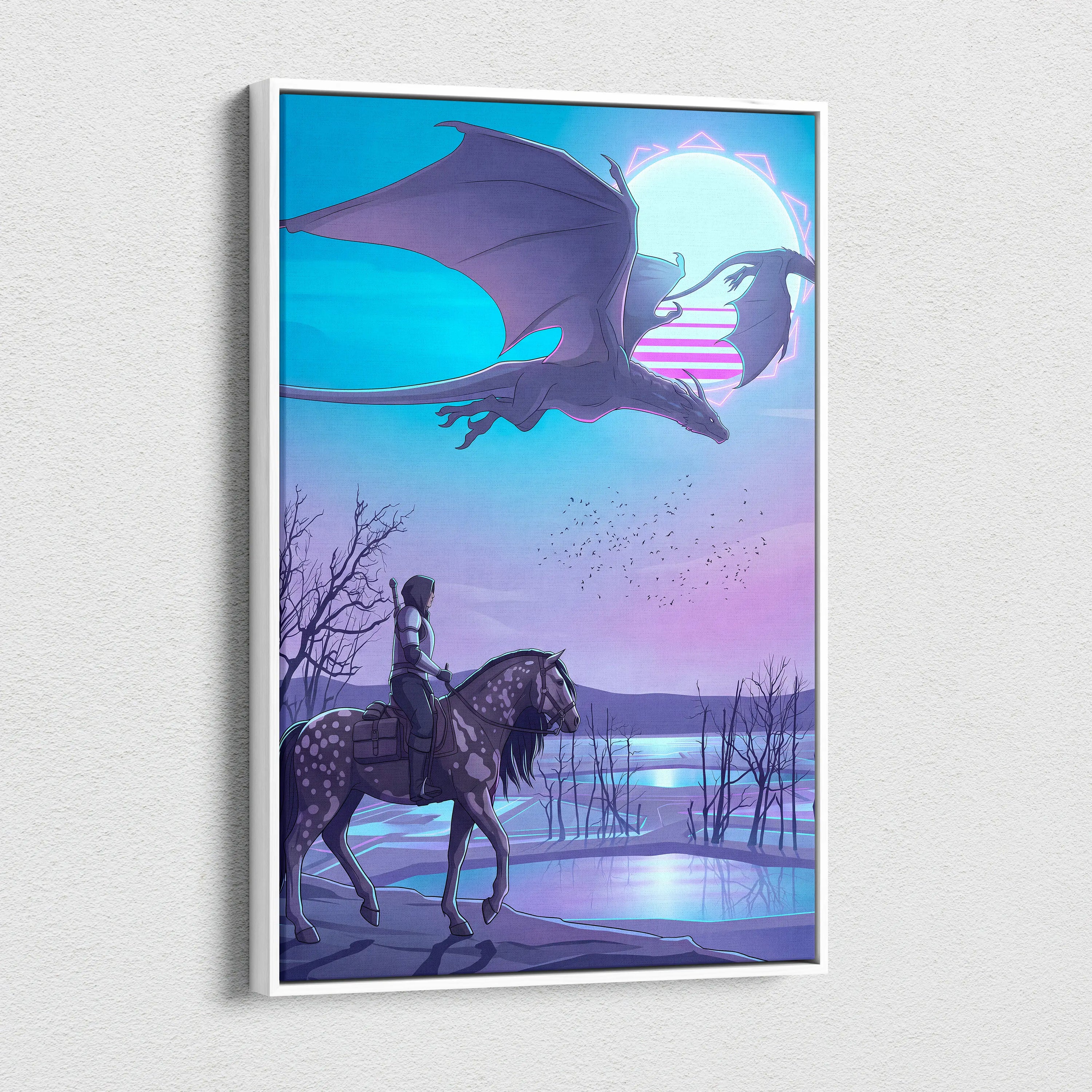 Vaporwave Neon Dragon Canvas - Dragon Neon Blues Purple Pink Room Vaporwave Mood Dreamy Modern Decor Neon Art Canvas
