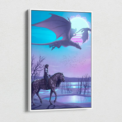 Vaporwave Neon Dragon Canvas - Dragon Neon Blues Purple Pink Room Vaporwave Mood Dreamy Modern Decor Neon Art Canvas