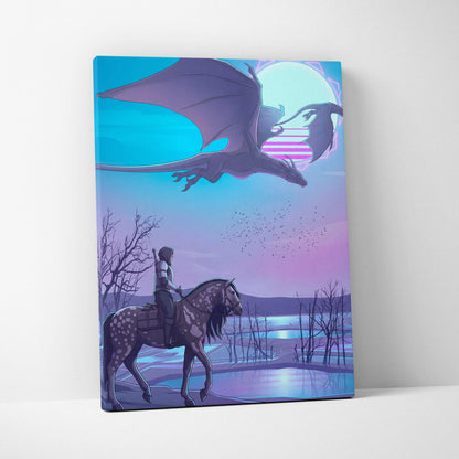 Vaporwave Neon Dragon Canvas - Dragon Neon Blues Purple Pink Room Vaporwave Mood Dreamy Modern Decor Neon Art Canvas
