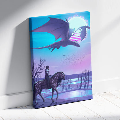 Vaporwave Neon Dragon Canvas - Dragon Neon Blues Purple Pink Room Vaporwave Mood Dreamy Modern Decor Neon Art Canvas